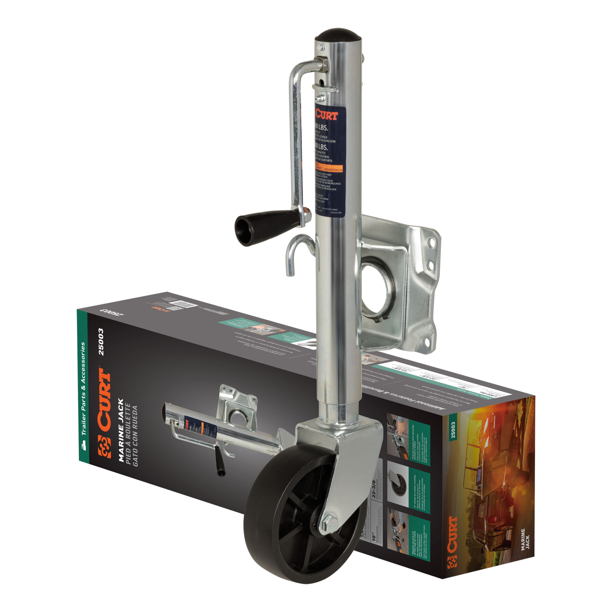 Curt Manufacturing, Marine Trailer Jack w 6in. Wheel 1000 lbs, 10in. Travel, Model# 25003